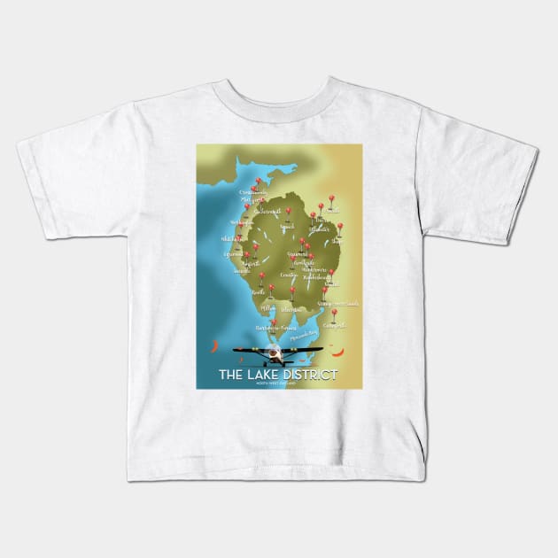 Map of the Lake District Kids T-Shirt by nickemporium1